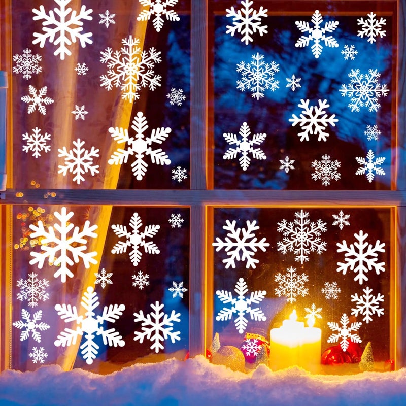 MAGLOGY 144pcs Christmas Snowflake Window Clings Stickers, Christmas Window Decorations Xmas Decals Decor for Glass Indoor Holiday, Winter Snowflake Decals for Home Party Supplies Thanksgiving Décor - Image 5